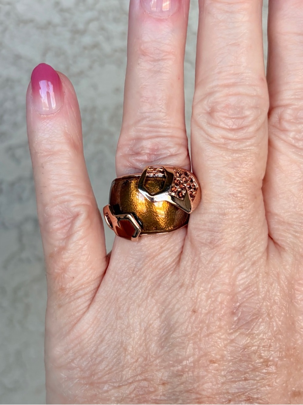 Camille Lucie Rose Gold, Bronze Enameled CZ Deco Ring